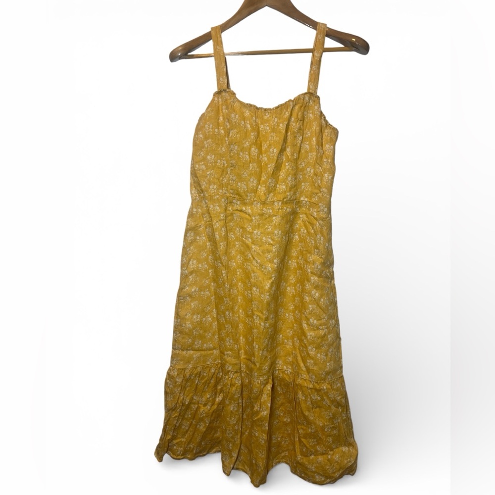 Cynthia Rowley Linen Dress in Mustard Floral Fit and‎ Flare Ruffle Dress US 4
